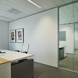 Office divided walls are partial made of double glass and closed wall.