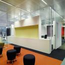 Glass office walls with integrated cabinets