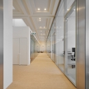 Corridor with on both sides IQ-Structural glass partitions wall and flush doors