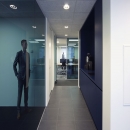 Office partition walls made of blue colored glass