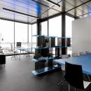 Office dividing glass wall with decorative panels
