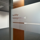 Single glass partition wall with sandblasted film
