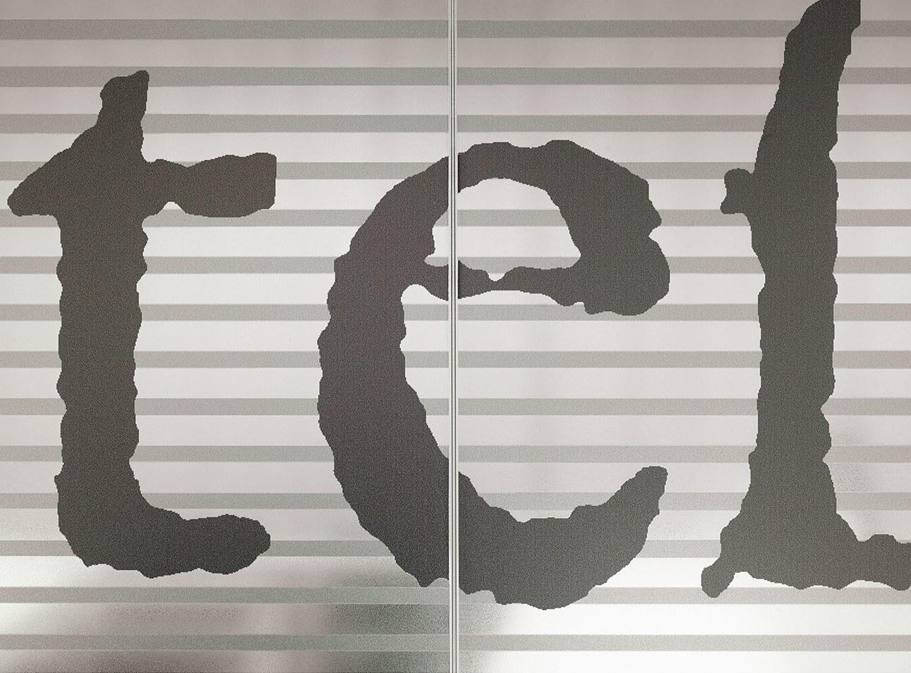 Glass partition wall with text print