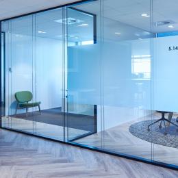 Office partition with glass and steel sections