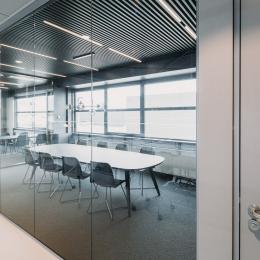 Conversation room with glass partition