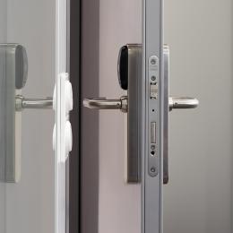 Steel door with aluminum frame and electronic lock