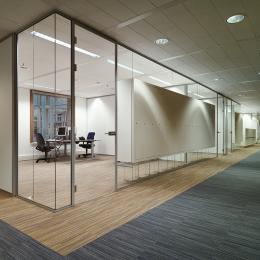 Glass walls with integrated cabinets