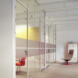 Multiple glass offices created with glass panels