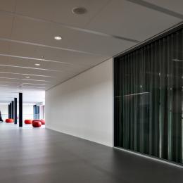 Glass partition in a long closes wall