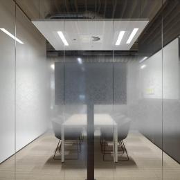 Single glass office wall with design foil added