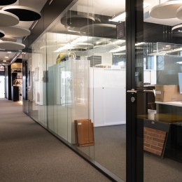 Hallway with double glass partitions