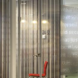 Full glass partitions wall with text design film added