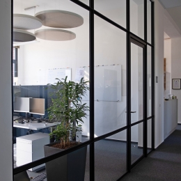 Route 66 glass partition with industrial look and feel