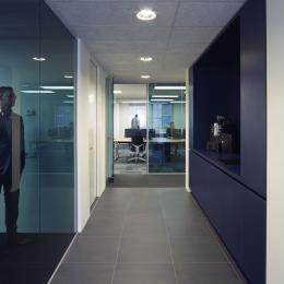 Office partition walls made of blue colored glass