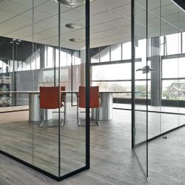 universal free standing glass office unit with full glass door