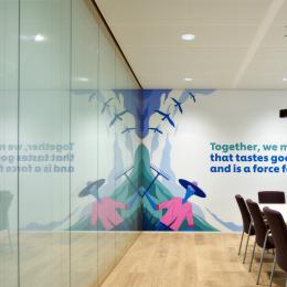 Inside a meeting room with partition covered with a printed film