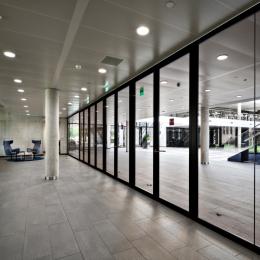 IQ Protect Fire EW30 fire resistant glass wall with multiple double doors