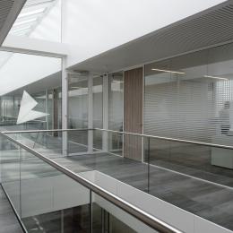 Glass office walls on the first floor