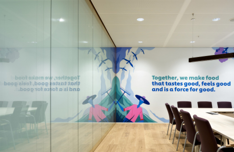 Inside a meeting room with partition covered with a printed film